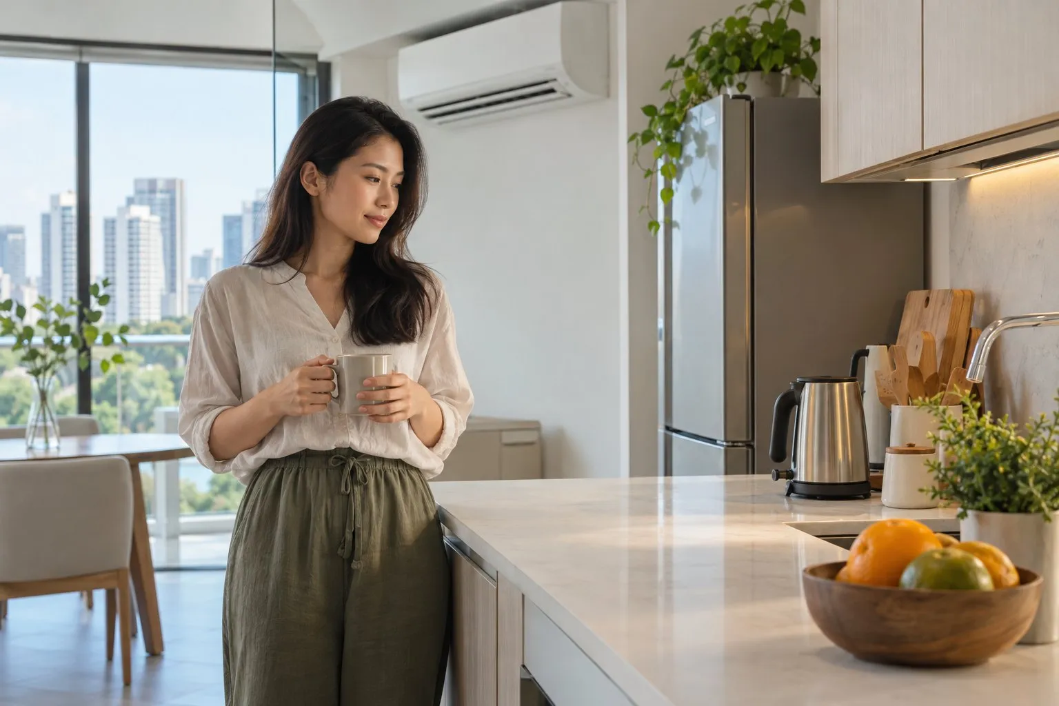 A bright modern kitchen with household appliances in a Singapore flat
