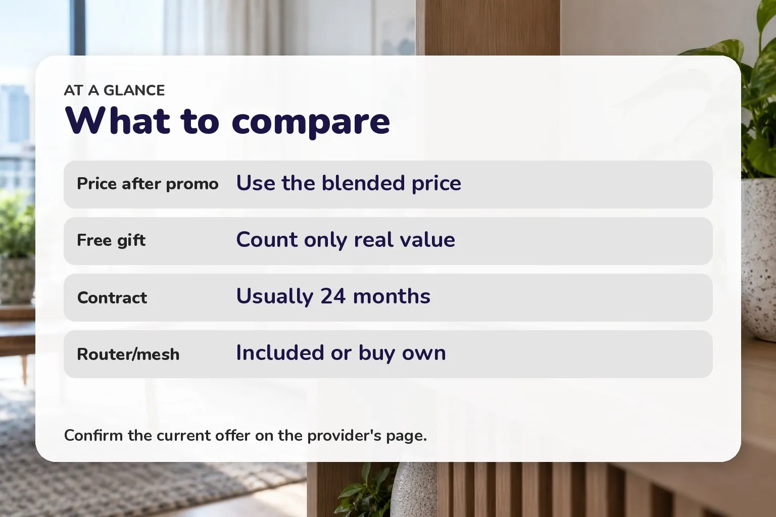 Checklist of what to compare in a broadband plan